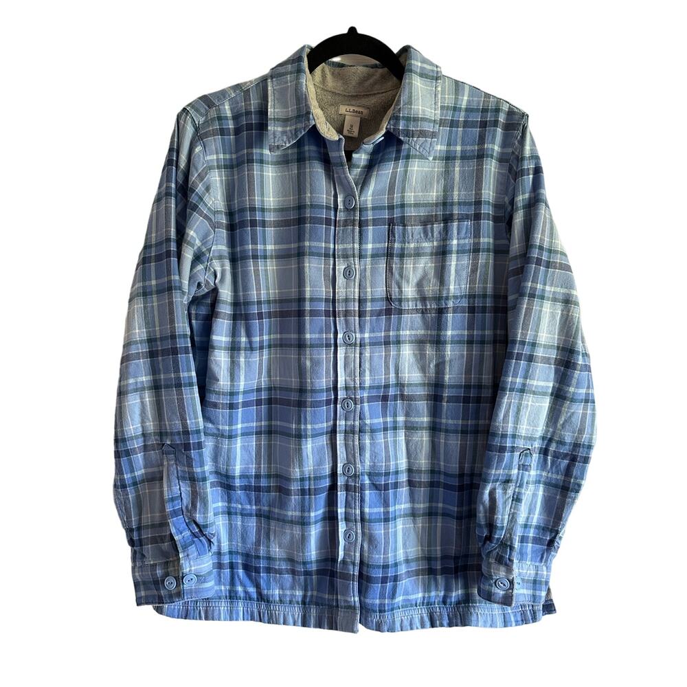 LL Bean Women’s Fleece Lined Flannel Plaid Shirt - Blue Plaid - Size Medium